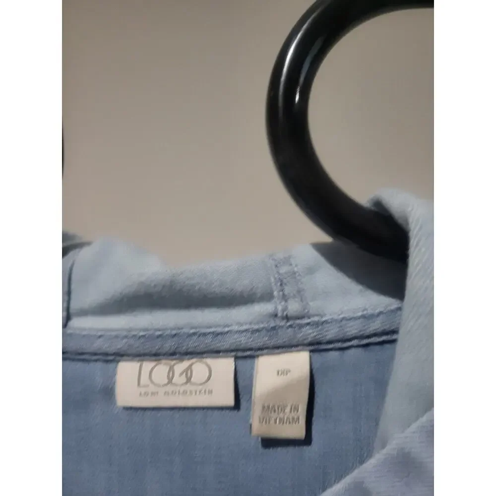 LOGO Lori Goldstein Petite 1X Light Wash Hooded Denim Sweatshirt A702747 NWOT - Picture 3 of 11